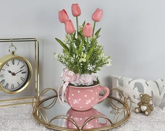 Table Arrangement-Tulips Arrangement for Dinning table-Real Touch Flowers Centerpiece-Faux Floral Arrangement-Silk faux-Red Tulips