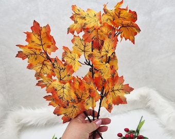 17" (43cm) Feuille d'érable artificielle, Branche avec feuilles d'érable, Feuille d'érable d'automne, Branche d'automne, Bouquet d'automne, Décoration d'Halloween