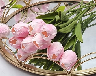 9 couleurs de tulipes de 33 cm (13 po.), 10 tulipes au toucher réel, grande composition florale de tulipes, centre de table, composition florale de tulipes