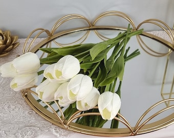 10 Real Touch Tulips: Modern Faux Floral Arrangement - 13"