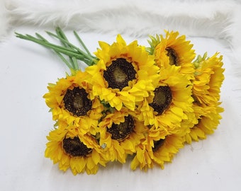 Avec une tige de 20" (50cm) grand tournesol artificiel, grand tournesol jaune, bouquet de tournesol, fil de tournesol avec feuille, fleur d'automne