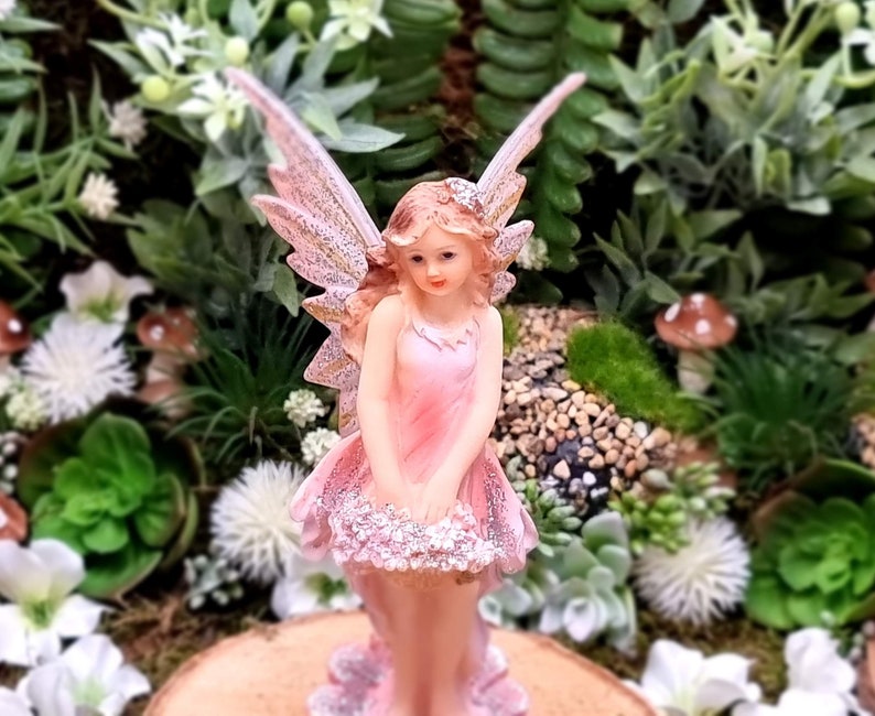 5,1 Woodland Knoll Fairy Girl with Glowing Wings, Fairy Figurine Fairy Garden Supply, Miniature Fairy Girl, Fairy Gathering Flowers image 4