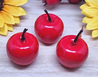 Ensemble de table de 3 pommes rouges, mini décorations de fruits artificiels, pommes artificielles, mini pommes, accessoires d'automne, décorations d'automne