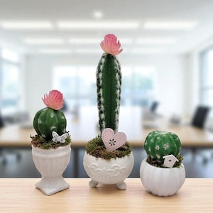 Artificial cactus in unique ceramic pot, artificial succulent, cactus arrangement, realistic fake plants, fake botanical decor rock garden,