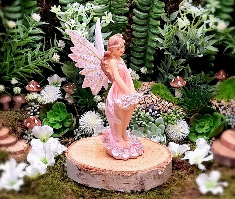5,1 Woodland Knoll Fairy Girl with Glowing Wings, Fairy Figurine Fairy Garden Supply, Miniature Fairy Girl, Fairy Gathering Flowers image 2