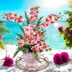 Elegant Orchid Table Decor in Ceramic Pot, Large Size, Handcrafted Large Orchid Table Decoration in Ceramic Pot, Lifelike Orchid Centerpiece