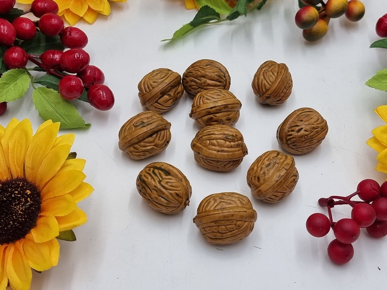 Set of 10 artificial nuts, decor nuts, autumn nuts, autumn decoration, nut decoration, realistic nuts, artificial fruit, for crafts image 1