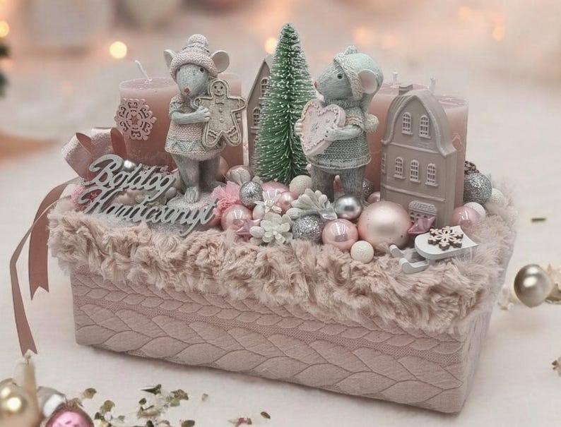Shabby Chic Advent Table Decoration: Winter Mice & Candles - Etsy