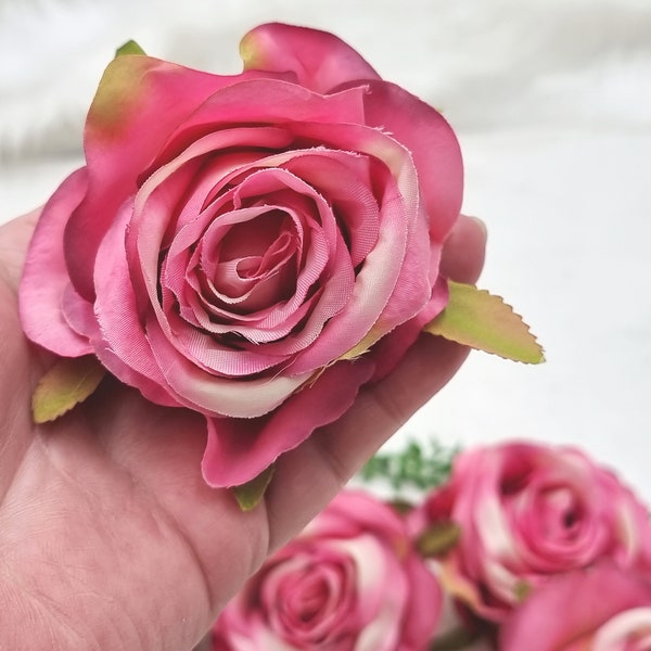 6 Piece Pink Silk Rose Heads, 3.15" (8cm) Diameter Rose Head Set, Realistic Silk Flowers Faux roses, Artificial flowers, Faux flowers,