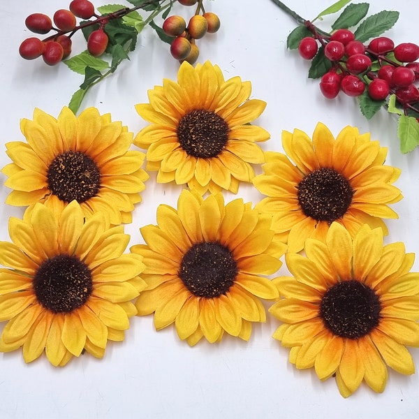 6 Piece Large Yellow Sunflower heads, 3.93" (10cm), Artificial Sunflower, Flower Hair Accessories Flower Supplies Autumn Silk Flower,