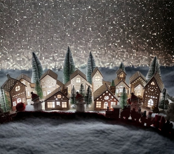 Maison De Noël Lumineuse En Bois - Décoration De Table Village De Noël Avec Lumières LED