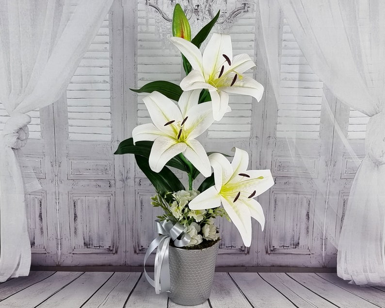 23 Artificial Lily Flower Arrangement White Lily Home Etsy