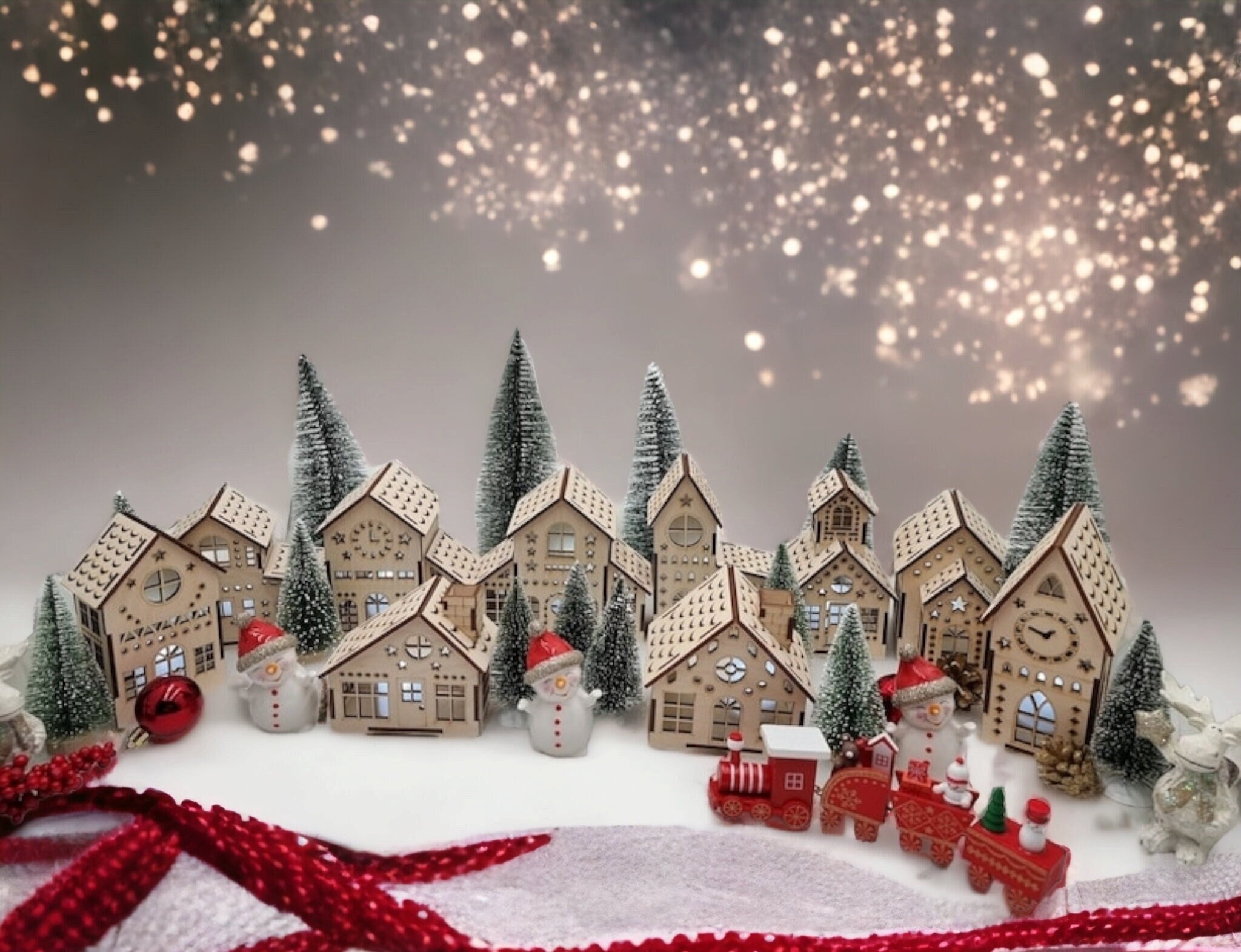 Wooden Christmas Houses White Christmas Tree Decoration House Rustic  Christmas-holiday Decor Christmas Candle Holders 