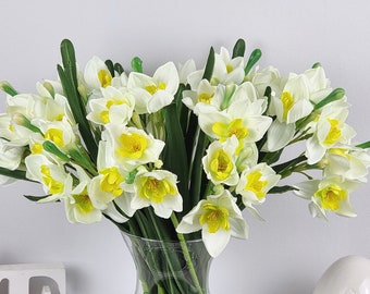 Fake Daffodil Stem Bouquet, Artificial Daffodil Bouquet Quality Artificial Flower Decor, Decorative Flower Branch, Wedding Table Centerpiece