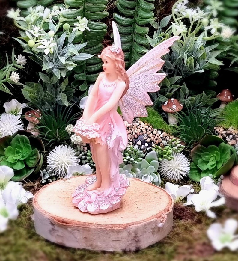 5,1 Woodland Knoll Fairy Girl with Glowing Wings, Fairy Figurine Fairy Garden Supply, Miniature Fairy Girl, Fairy Gathering Flowers image 6