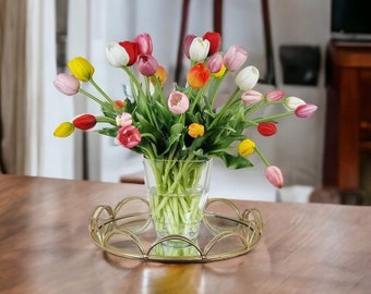 Real Touch Tulip Bouquet: 15" Faux Floral Centerpiece, Set of 6