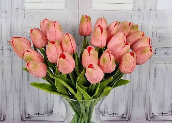 10 piezas tulipán color salmón, tulipán de silicona de lujo, ramo falso de  tulipanes, tulipanes artificiales decorativos, flores artificiales únicas -   España