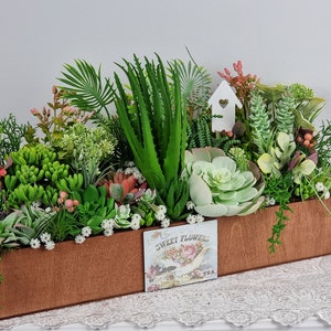 Sweet home Langes Fenster Pflanzkasten, Modernes Holztopf Sukkulenten Arrangement, handgemachtes Wohnkultur Herzstück, Sukkulenten Pflanzer Sommer Dekor