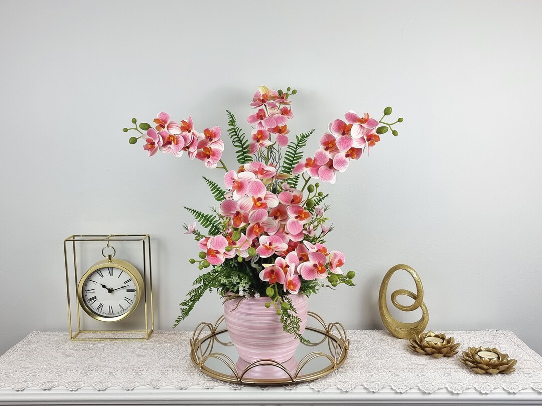 23 Fake Orchid Plant Flower Display, Artificial Potted Plant Birthday