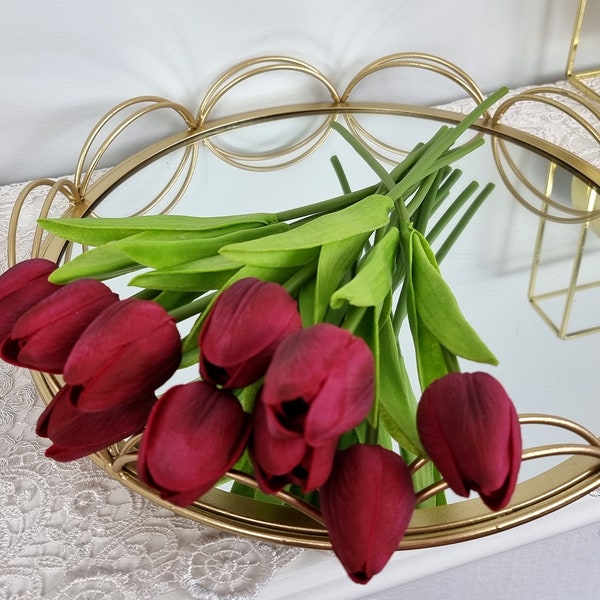 10 pc's Bourgondische rode tulpen, echte touch tulpen tafel middelpunt, eettafel middelpunt grote tulp, real touch bloemstuk,
