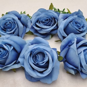 6 Piece Silk Blue Rose Heads, Forever Rose 3.15&quot; (8cm) Faux Rose Head Set, Realistic Artificial Roses, Rose Heads, Silk Flowers for wedding