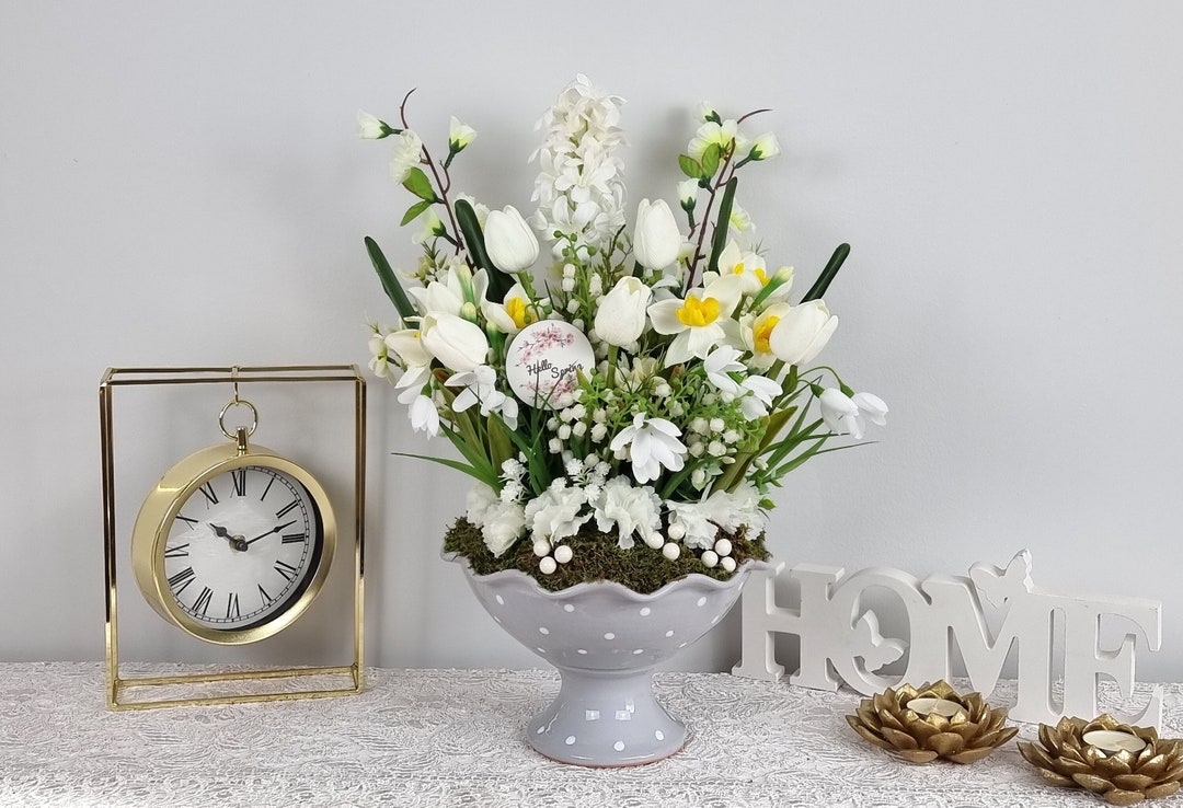 20 Real Touch Artificial Spring Flower Garden, White Spring Flowers