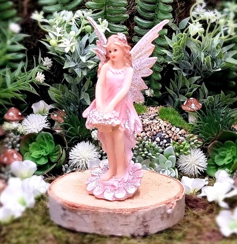 5,1 Woodland Knoll Fairy Girl with Glowing Wings, Fairy Figurine Fairy Garden Supply, Miniature Fairy Girl, Fairy Gathering Flowers image 1