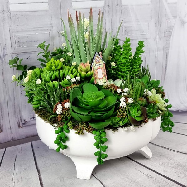 Fausse plante succulente en pot, composition artificielle de succulentes, fausses plantes réalistes, cadeaux pour jardiniers, fausse décoration botanique de pendaison de crémaillère