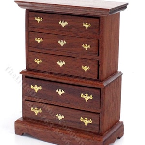 Dollhouse Miniature Walnut 5 Drawer Dresser