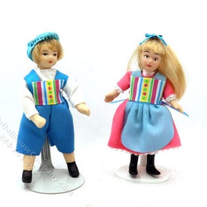 Miniature Boy and Girl Doll Pair in Play Clothing