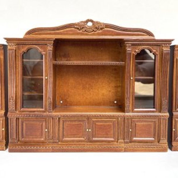 Miniature Entertainment Wall Unit in Walnut for Dollhouse