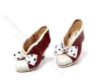 Miniature Red and White Leather Ladies Shoes by Judith Blondell for Dollhouses