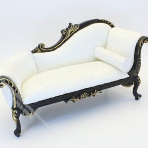 Miniature Black and Gold Chaise Sofa with White Ulpholstery