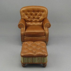 Dollhouse Miniature Tuffted Club Chair and Ottoman by Judith Blondell