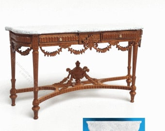 Dollhouse Miniature Louis XV Gizelle Console Table with Faux Marble Top