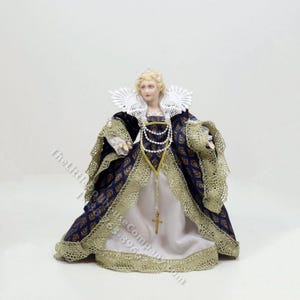 Miniature Handcrafted Vintage Renaissance Noblewoman in Blue/Gold