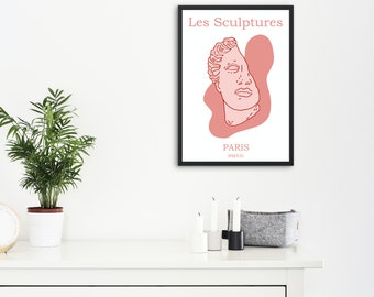 Estatua griega, Póster imprimible de línea fina, Impresión de diosa, Arte de estatua, Dibujo de línea, Decoración de pared rosa, Arte abstracto de pared, Estatua estilo griego