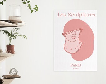 Busto Estatua griega, cabeza antigua impresión de línea fina, dibujo de línea, póster de estilo griego, arte abstracto de pared, decoración estética, Descarga digital