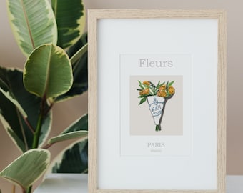 Flower Print Colores pastel, Arte de pared de flores imprimibles, impresiones de bellas artes, Ramo de flores dibujo descarga digital