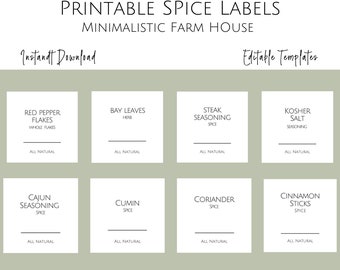 Spice Jar Labels Template, Modern Minimalist Spice Jar Label, Spice Jar  Label, DIY Spice Label, Download, Editable, Printable, 039 