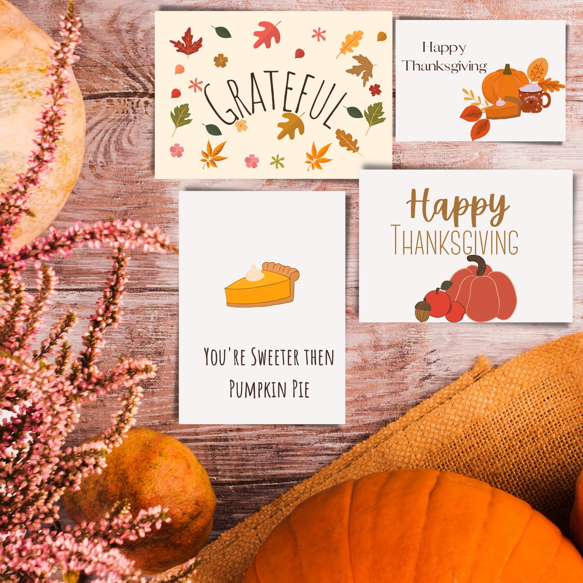 thanksgiving-printable-cards-4-pack-bundle-instant-digital-download-thanksgiving-card-fall-greeting-card-holiday-greeting-pun-card-etsy