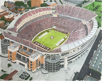 Alabama Bryant Denny Stadium; Hand Drawn