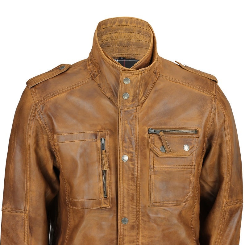 Mens Tan Brown Vintage Military Jacket 