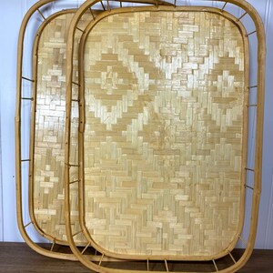 Vintage TV Tray | Dinning Room Table  Wood Placemat Set | Ottoman Coffee Table  Rattan Tray, Wicker Tray