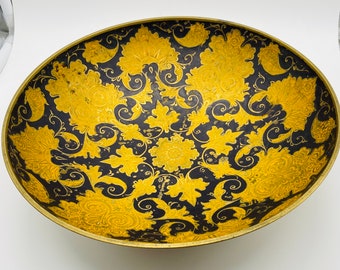 Large Brass Pedestal Bowl, Cobalt Blue and Mustard Yellow Decor, Trinket Dish , Catch All Bowl, Entry Way Table Decor