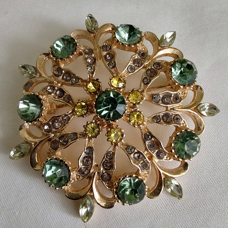 Broche Vintage Strass Signée AF PARIS - Bijou Fantaisie Rétro, Costume Jewelry, Occasion