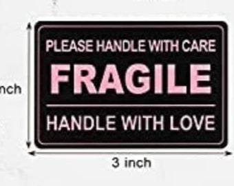 2 Inch by 3 inch rectangle Pink "Please Handle With Care" Stickers Handle with Care Shipping Labels Fragile Stickers 