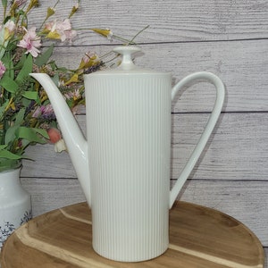 Vintage Arzberg Porcelain Coffee Pot in White Athena Pattern, Ribbed - German Porcelain Mid Century Coffee Pot - EXCELLENT CONDITION