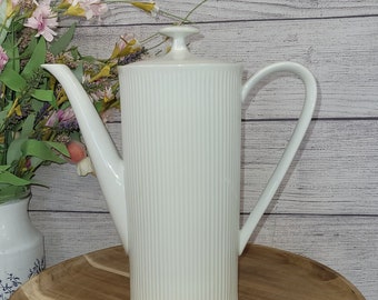 Vintage Arzberg Porcelain Coffee Pot in White Athena Pattern, Ribbed - German Porcelain Mid Century Coffee Pot - EXCELLENT CONDITION
