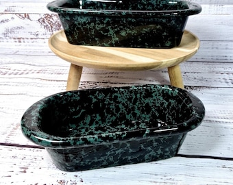 Vintage Ceramic Loaf Pans by Bennington Potters, Vermont Agate Black and Green - CHOICE - 12" or 10" - Bennington Potters Bread Pans